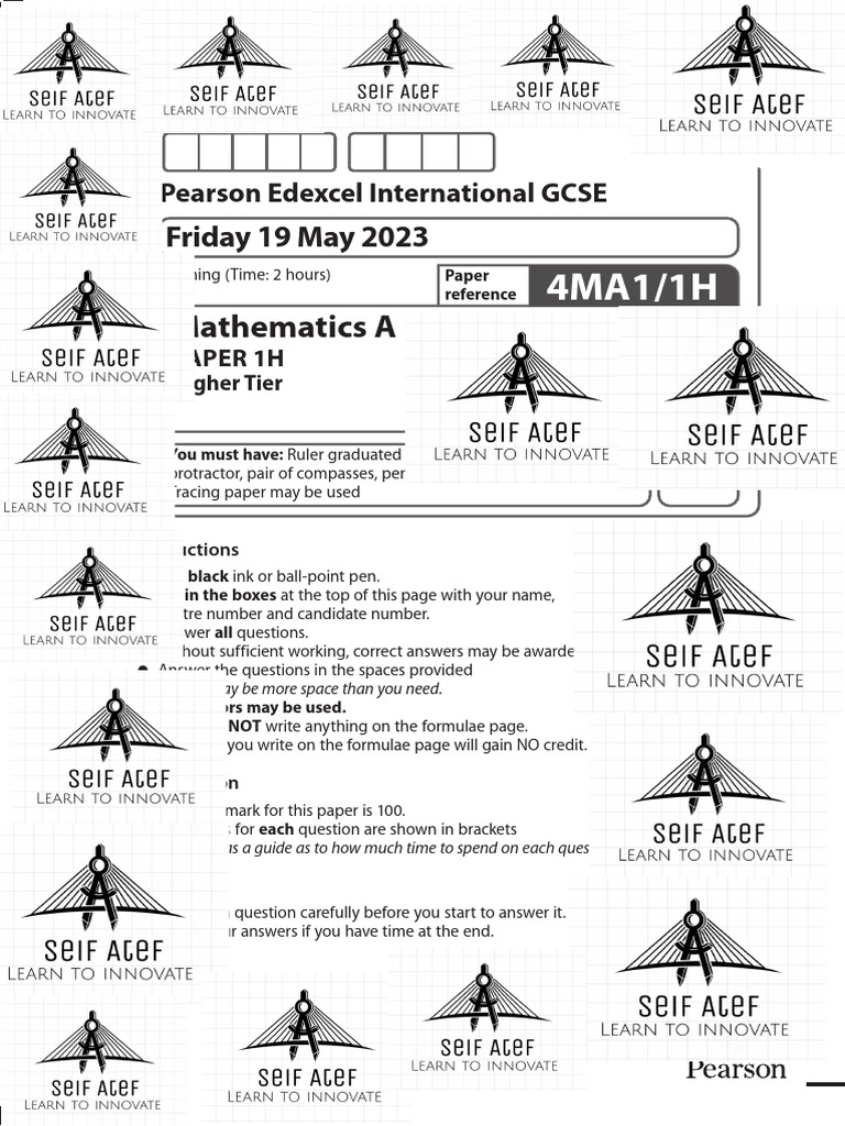 International GCSE Mathematics Paper 1H | PDF | Area | Elementary ...