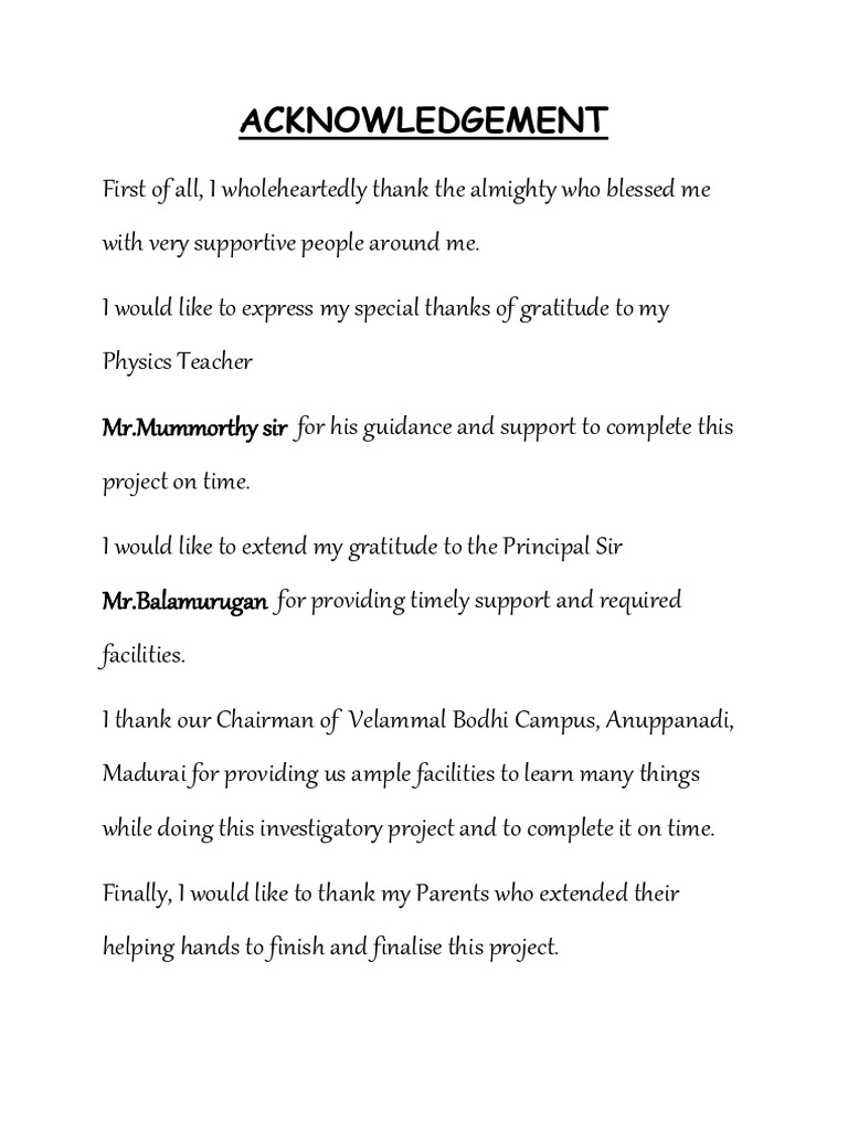 Acknowledgement for School Project | PDF