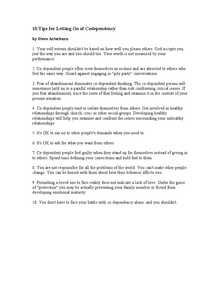 10 Tips for Letting Go of Codependency