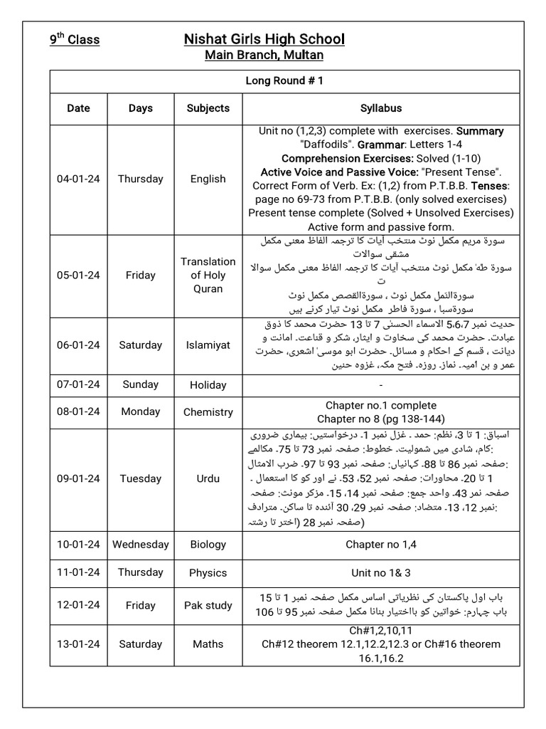 9th Class Exam Schedule and Syllabus | PDF | Linguistic Typology | Grammar