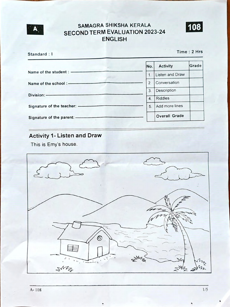 1st Standard English Mid Term Paper | PDF