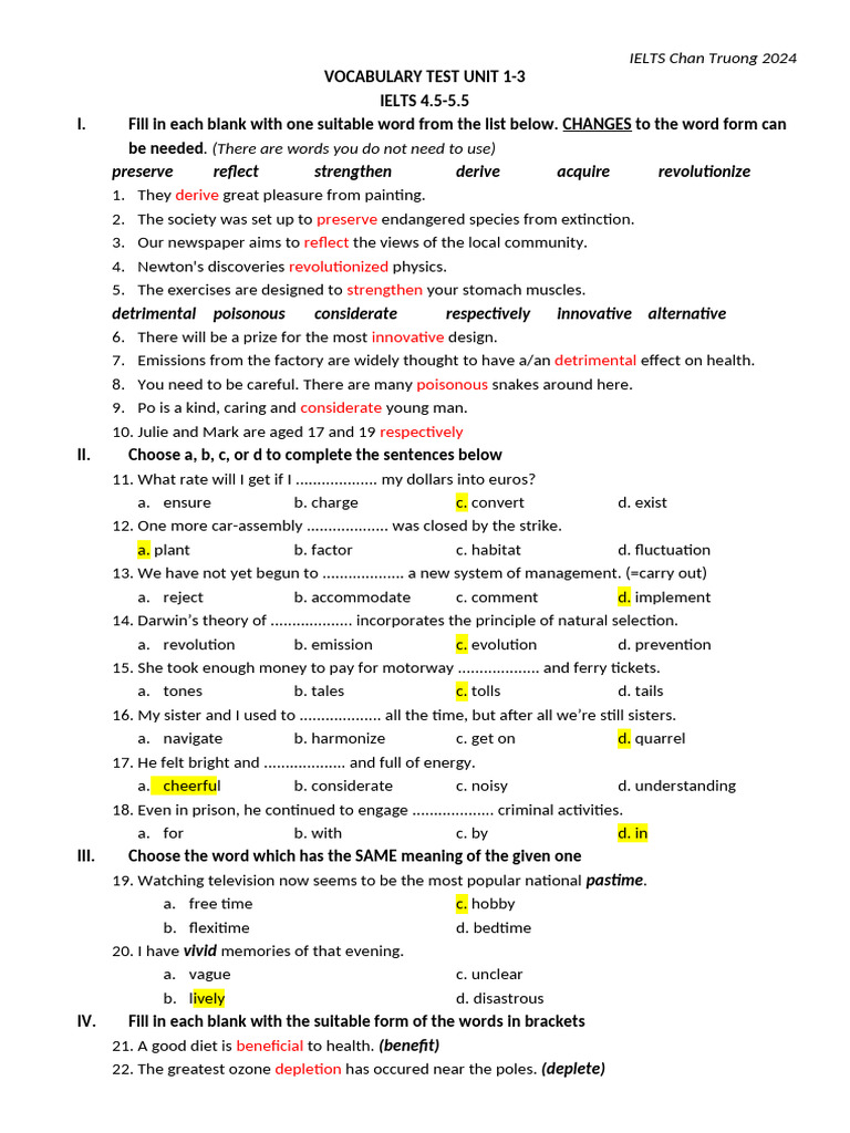 IELTS Vocabulary Test 2024 | PDF