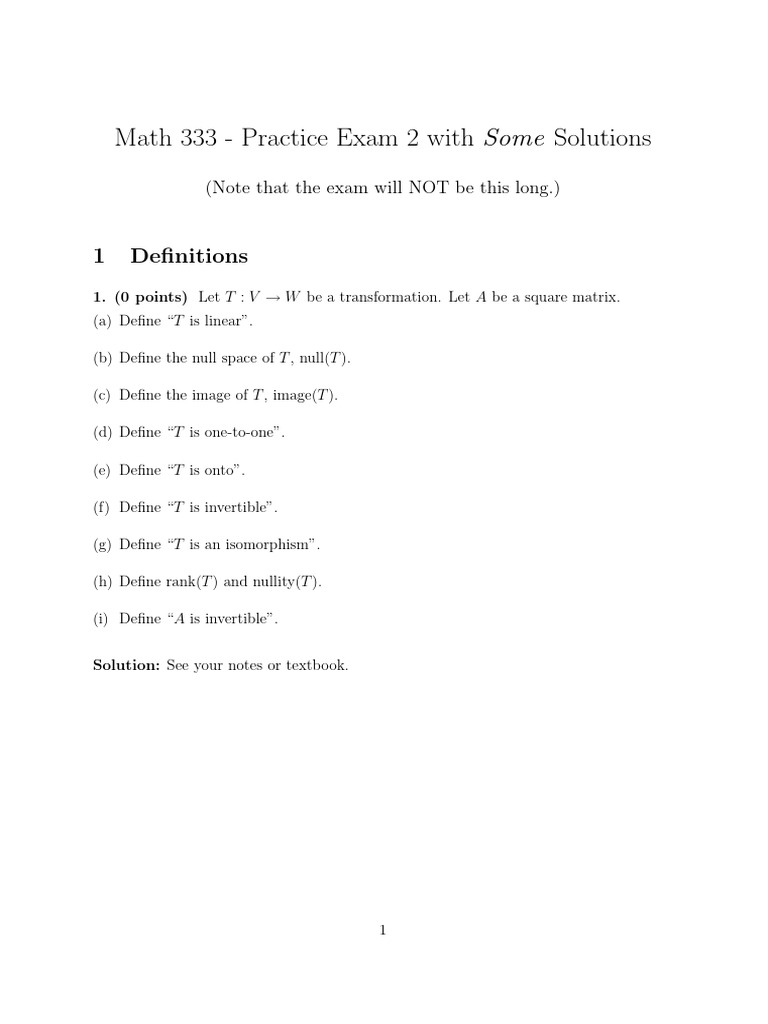 Math 333 Practice Exam 2 Solutions | PDF | Basis (Linear Algebra ...