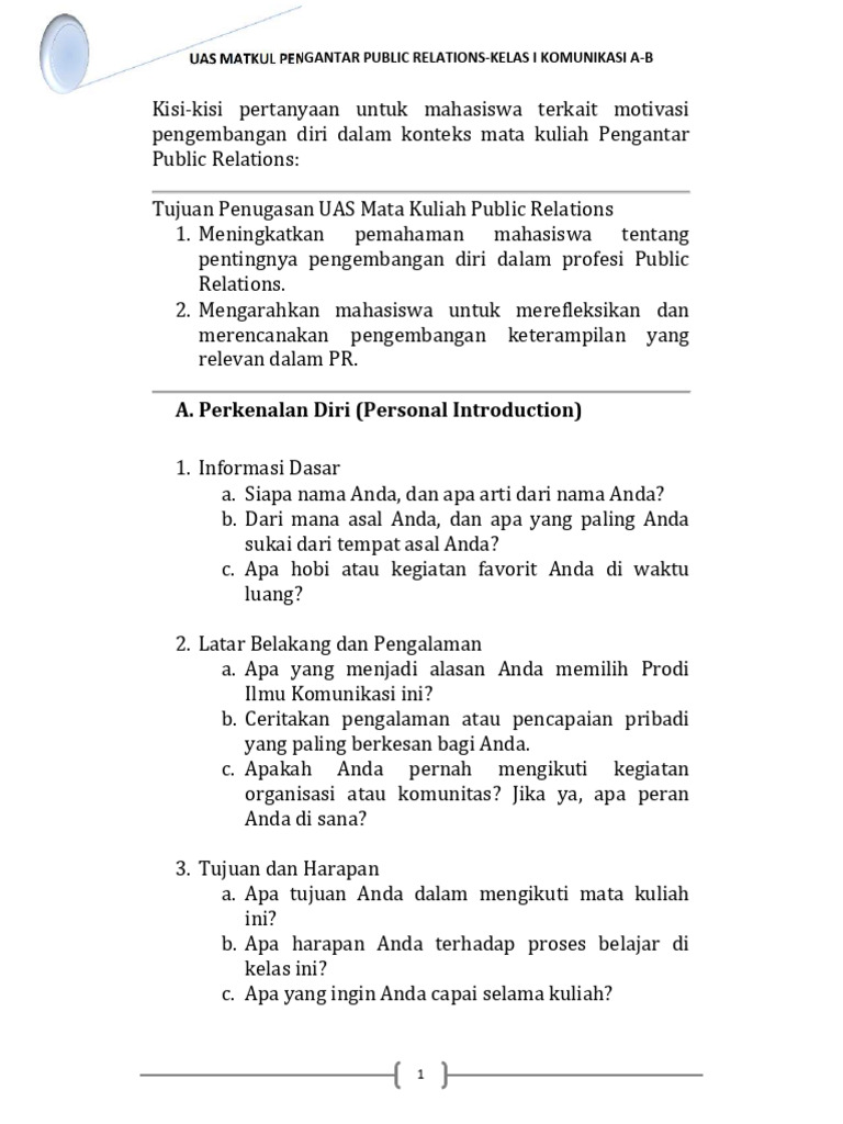 Kisi-Kisi Uas Pengantar Public Relations | PDF