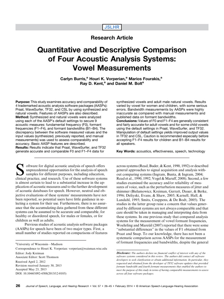 Quantitative and Descriptive Comparison of Four Acoustic Analysis ...