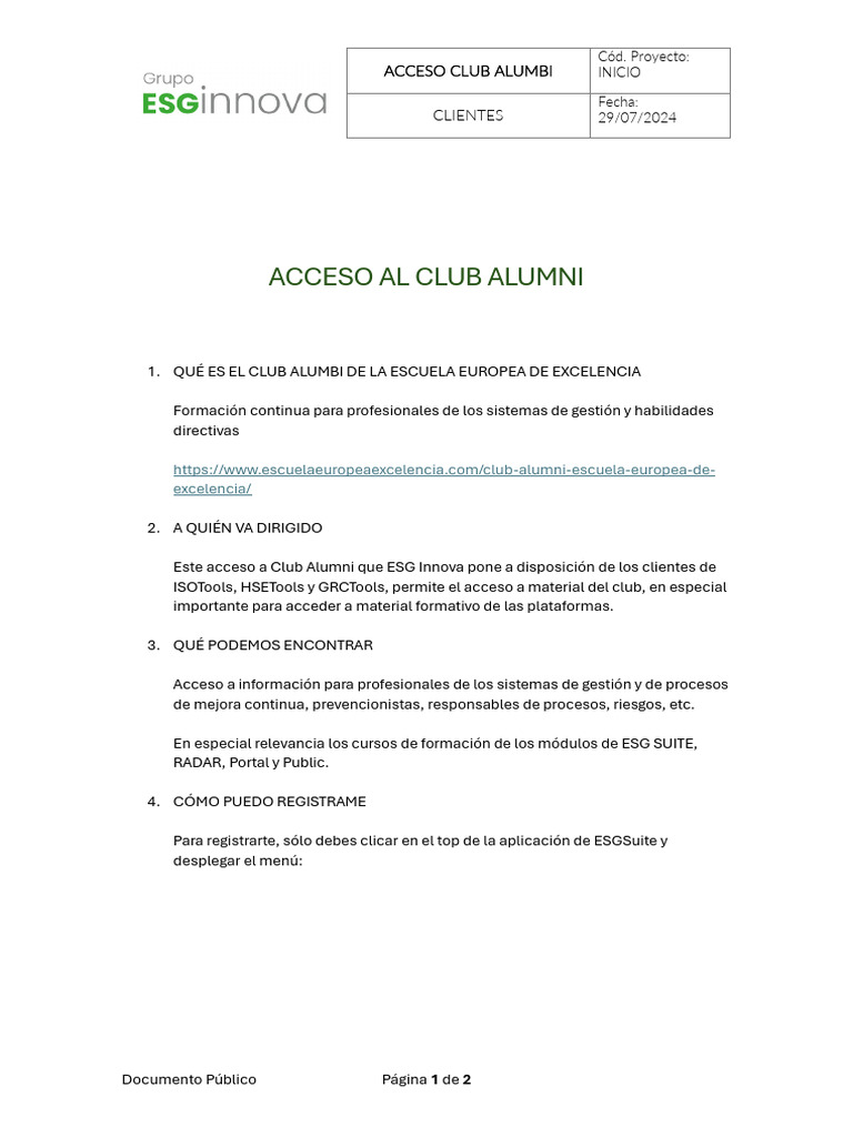 Acceso al Club Alumni ESG Innova | PDF