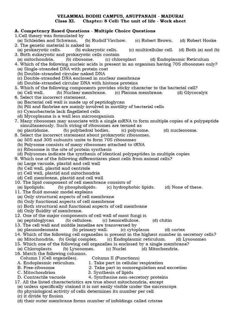 Cell The Unit of Life WS | PDF | Cell (Biology) | Cell Membrane