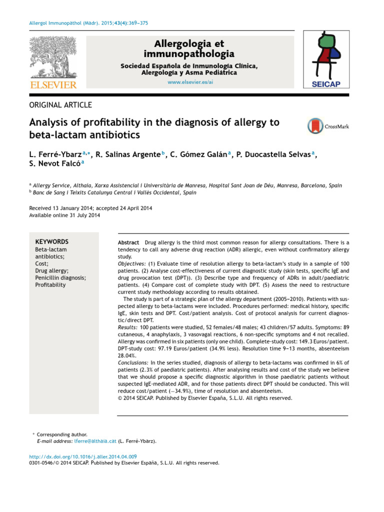 Analysis of Profitability in The Diagnosis of Allergy To BL Antibiotics ...
