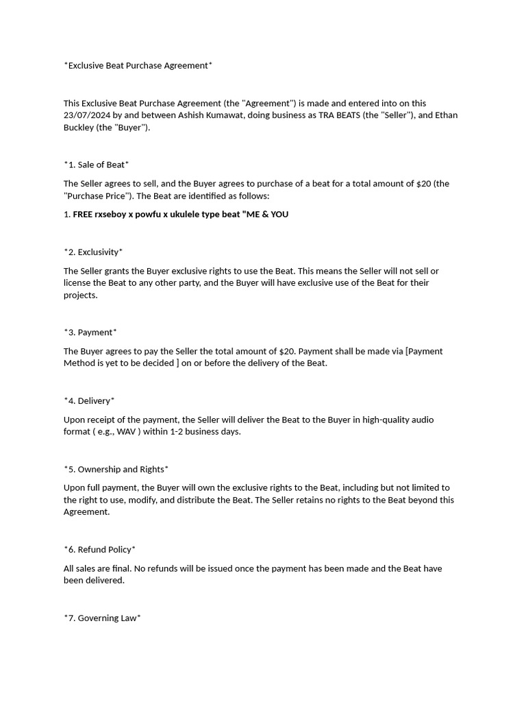 Exclusive Beat Purchase Agreement | PDF