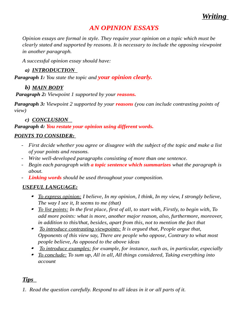 How to Write an Opinion Essay | PDF | Essays | Reason
