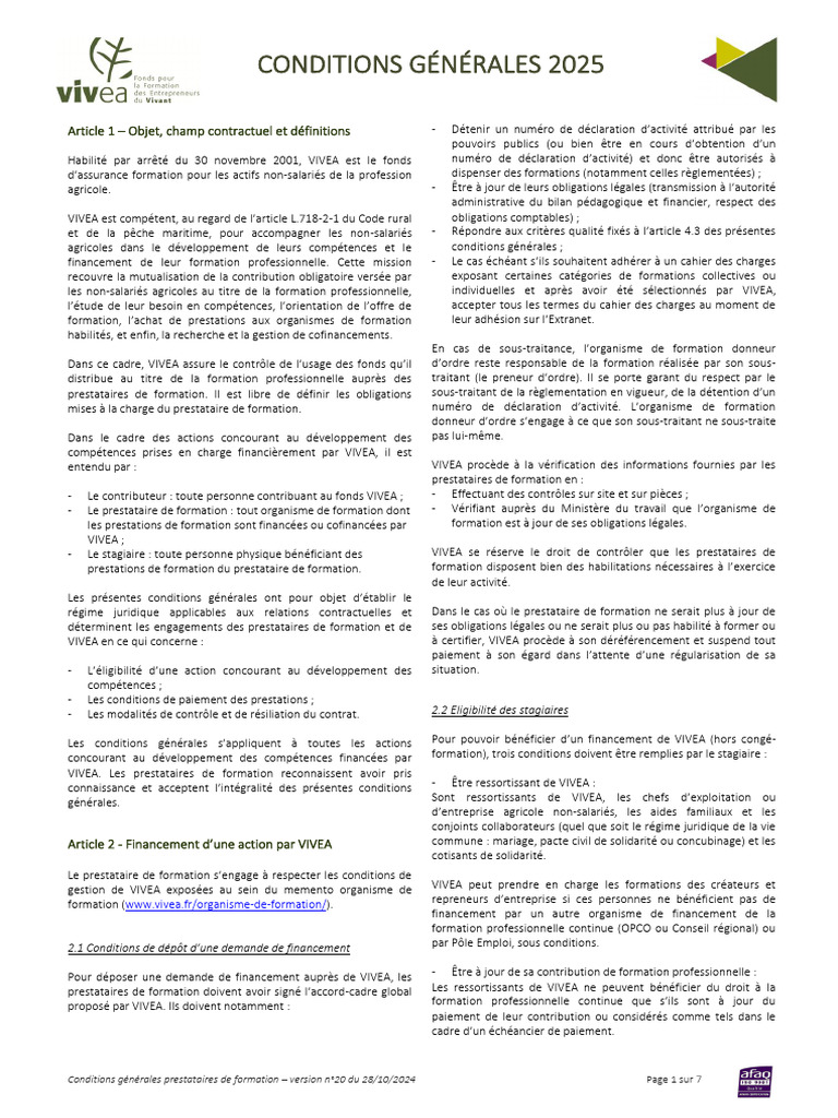 Prise en charge VIVEA 2025 : Conditions | PDF | Facture