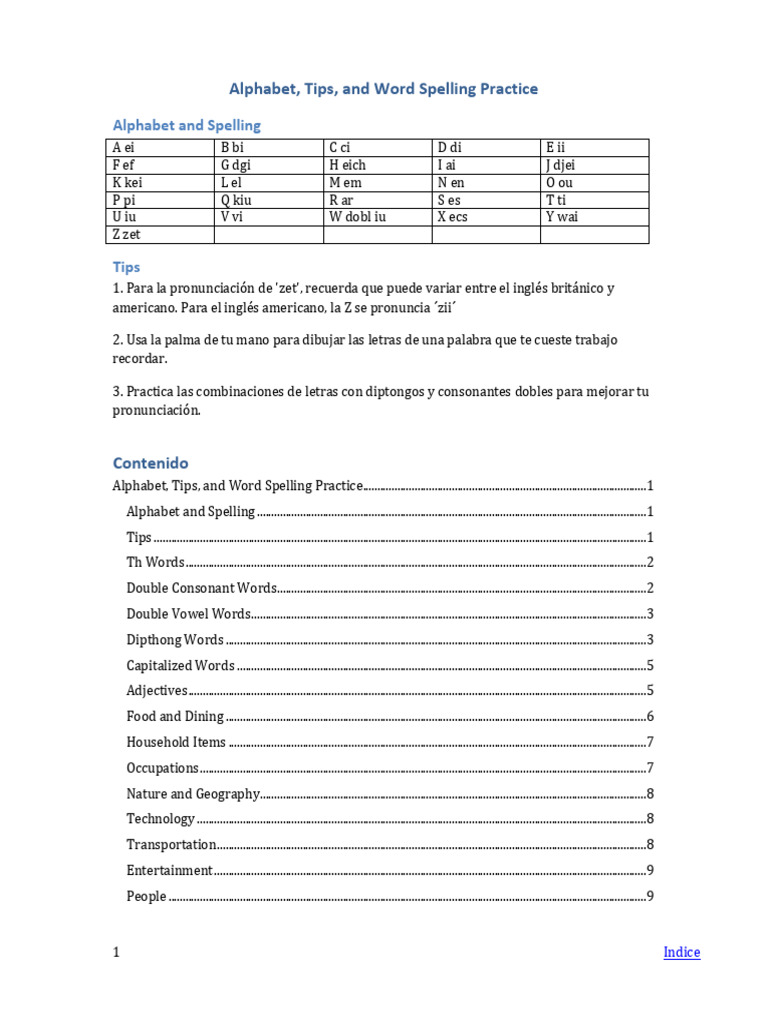 Alphabet Tips Spelling Practice Full Categories | PDF