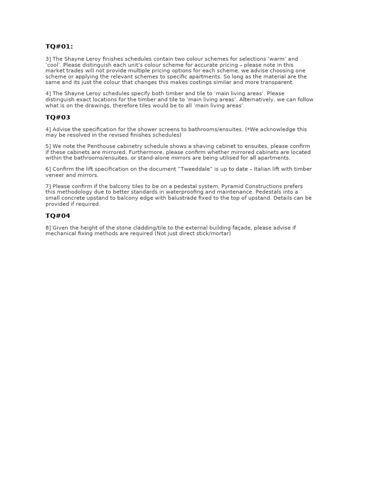TQ RFI Register - Shayne TBA | PDF