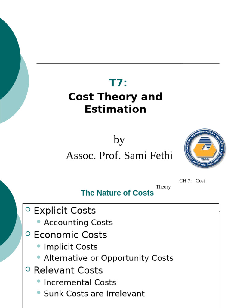 T7 Cost Theory and Estimation | PDF | Marginal Cost | Average Cost