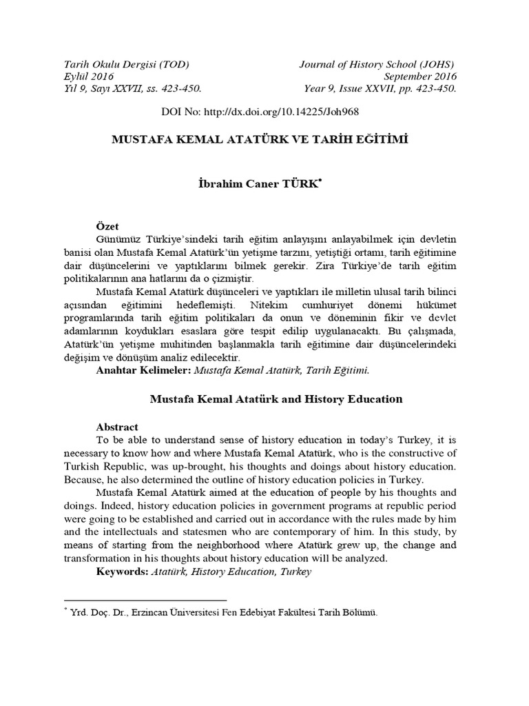 Mustafa Kemal Ataturk Ve Tarih Egitimi M | PDF