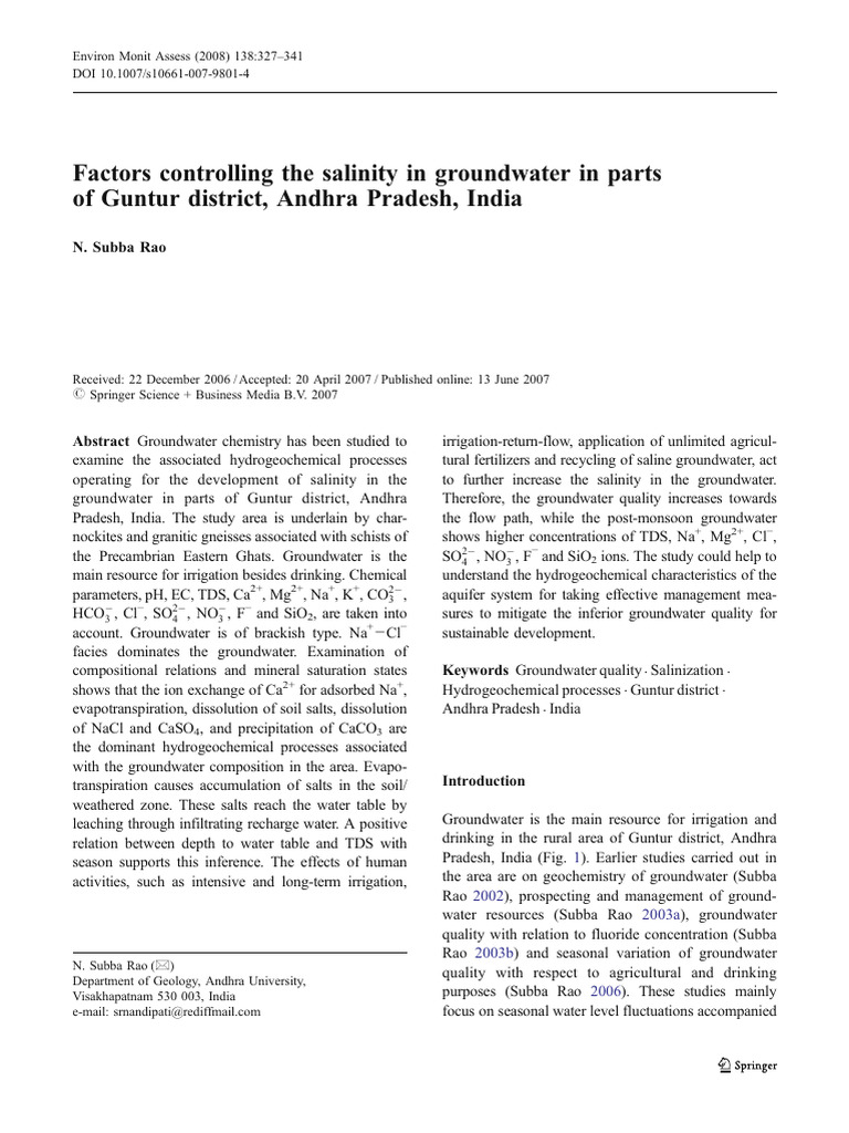 Factors Controlling The Salinity in Groundwater in Parts | PDF | Water ...