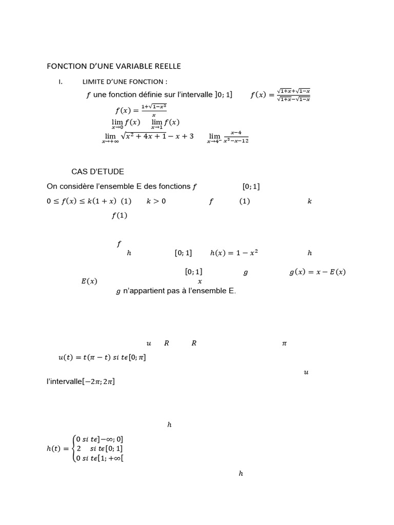 Limites et études de fonctions réelles | PDF | Mathématiques | Analyse ...