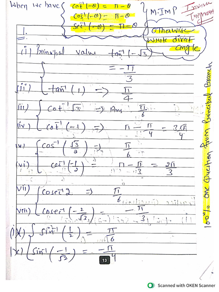 Inverse Trigonometric Function | PDF