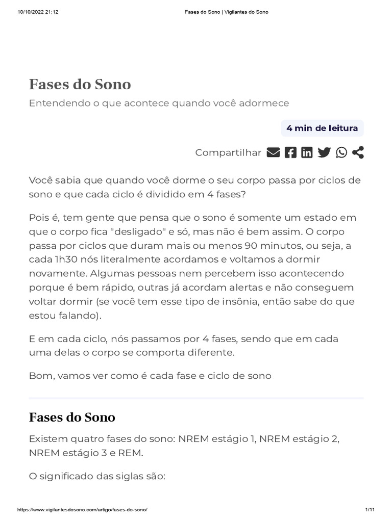 Fases Do Sono - Vigilantes Do Sono | PDF | Dormir | Sono REM (fase do sono)