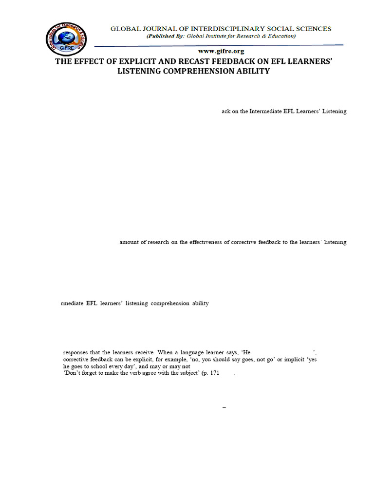 Impact of Feedback on EFL Listening Skills | PDF | Reading ...