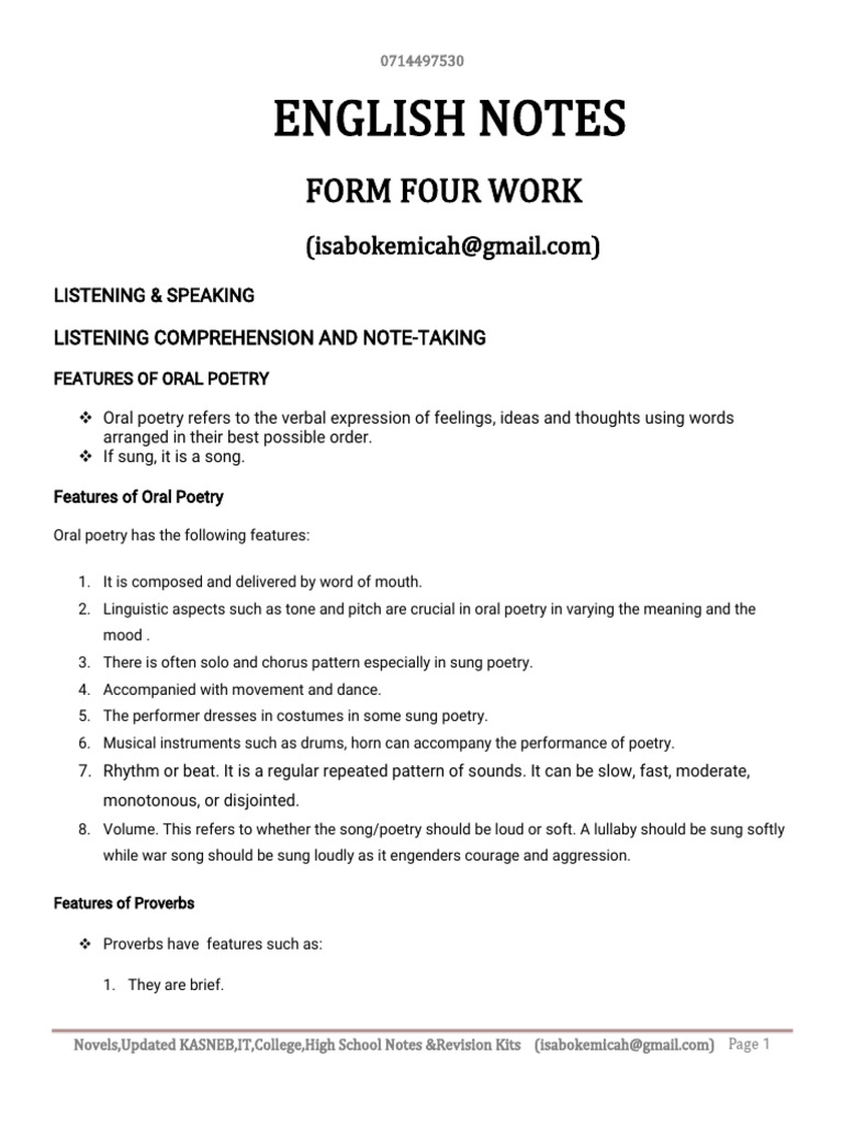 New Form 4 English Notes | PDF