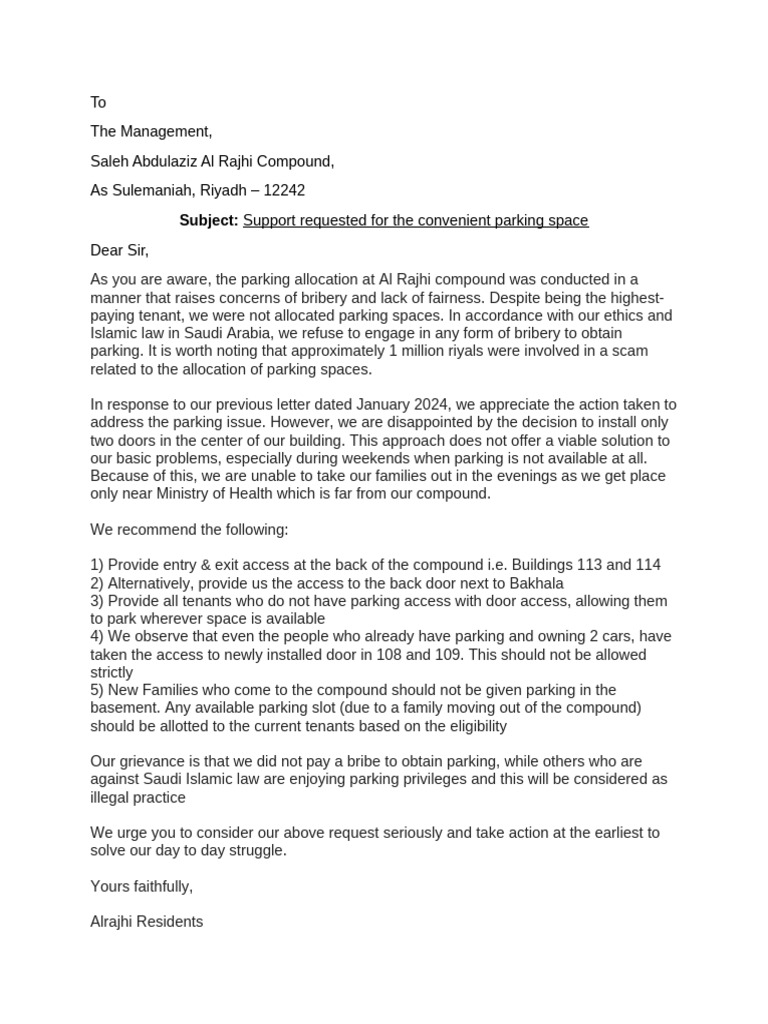 Alrajhi Parking Letter | PDF