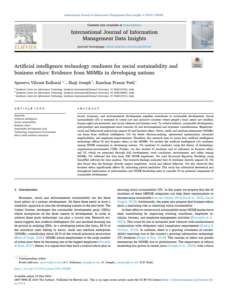 AI Readiness and Social Sustainability in MSMEs | PDF | Artificial ...