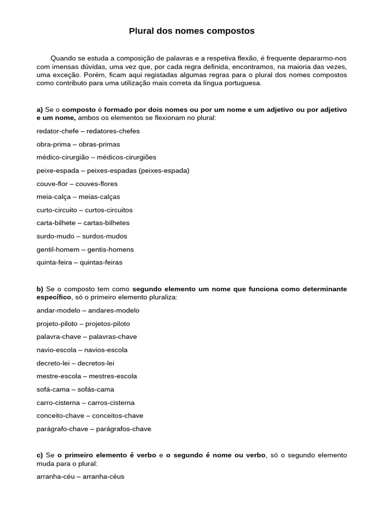Regras do Plural de Nomes Compostos | PDF | Plural | Adjetivo