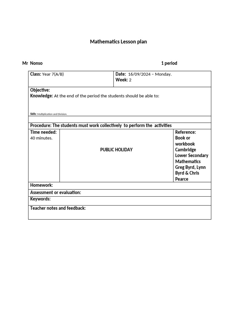 Year 7 Mathematics Lesson Plans | PDF | Integer | Mathematics