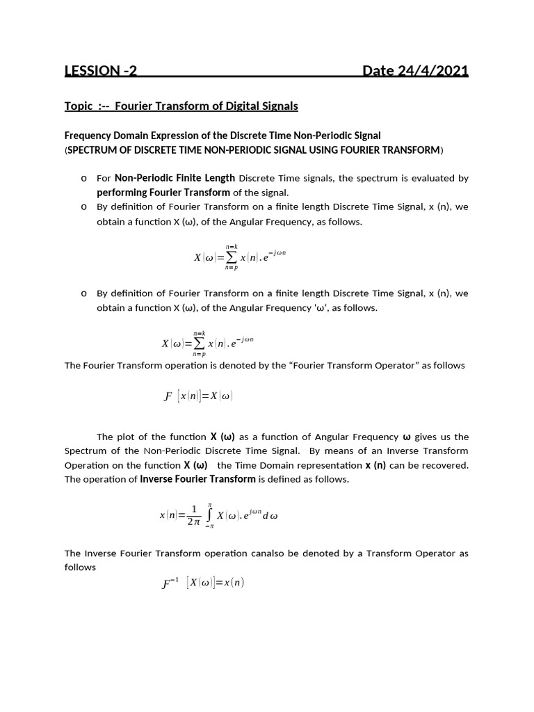 Fourier Transform of Discrete Signals | PDF | Spectral Density ...