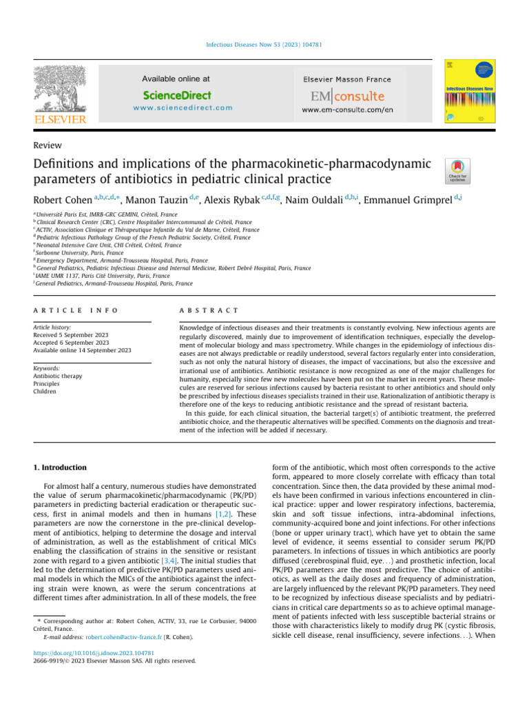 Pediatric Antibiotic PK/PD Parameters Guide | PDF | Infection | Chemistry
