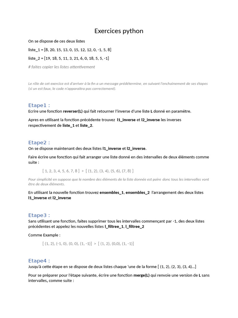Exercices Python sur les listes et fonctions | PDF