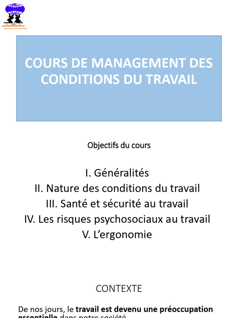 Management des Conditions de Travail | PDF | Ergonomie et facteurs ...