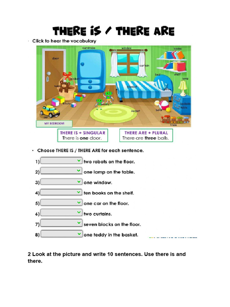 2 Look at The Picture and Write 10 Sentences. Use There Is and There | PDF