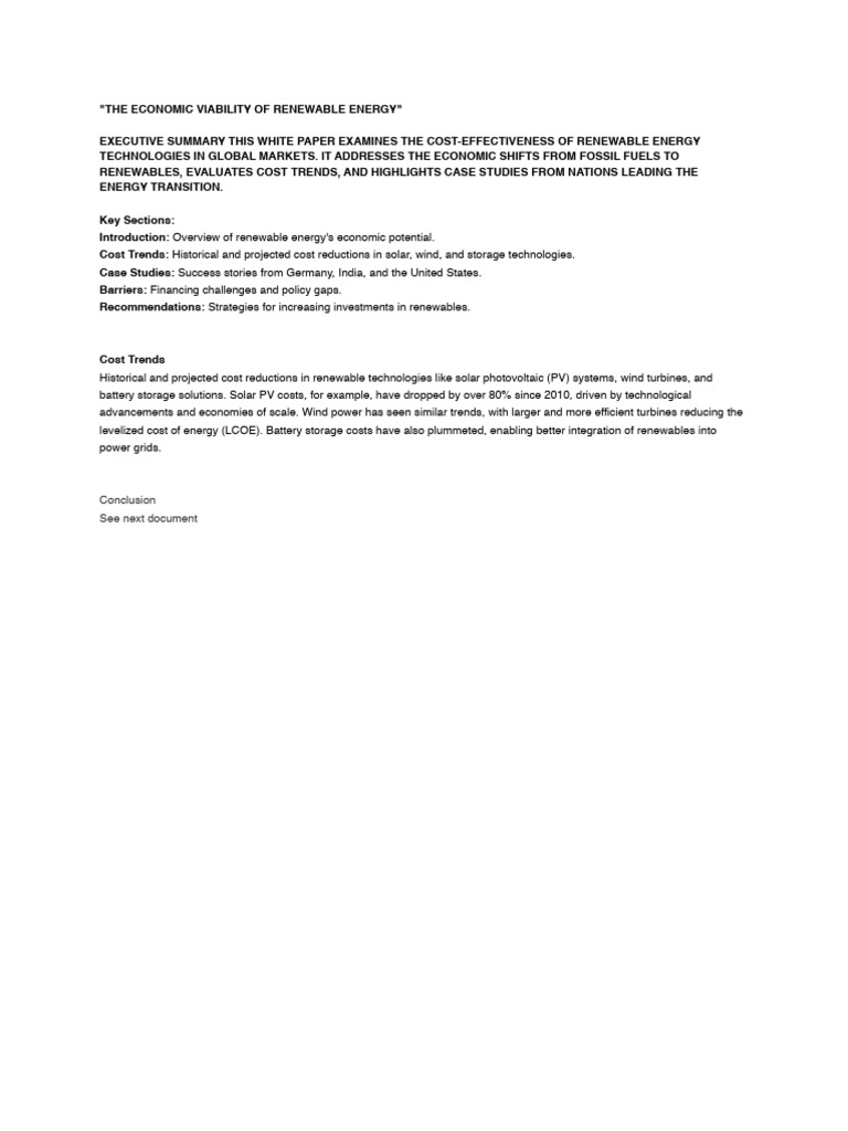 The Economic Viability of Renewable Energy | PDF