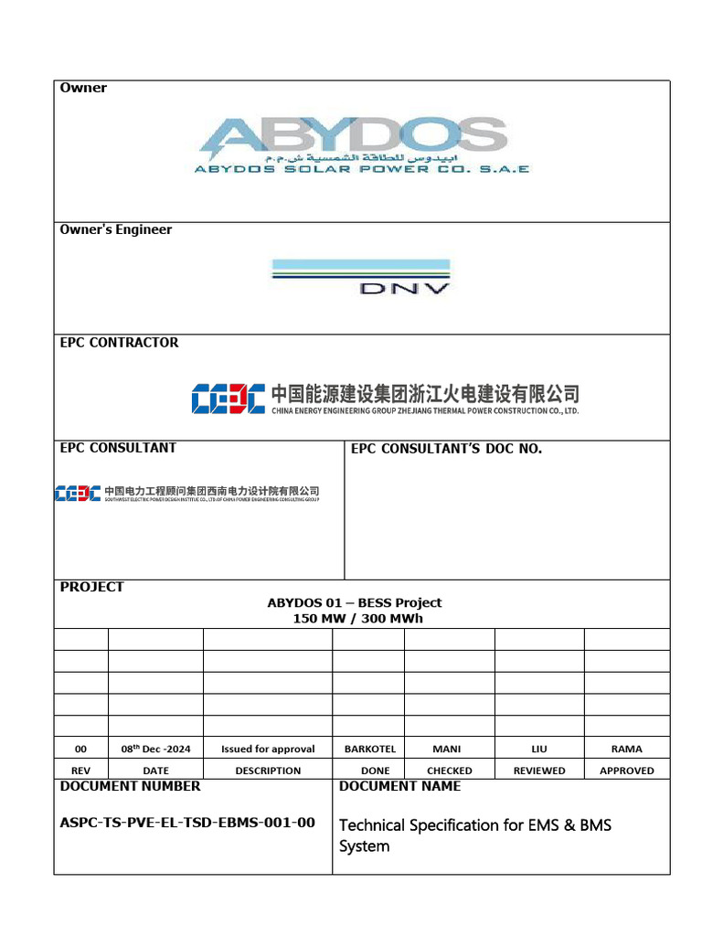 Technical Specification for EMS & BMS System | PDF | Specification ...