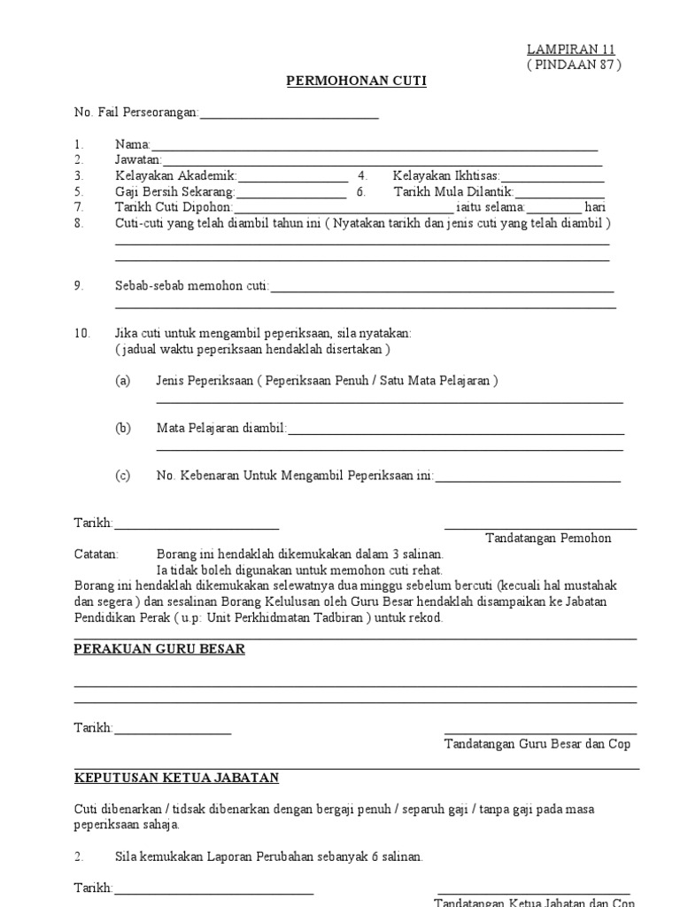 Borang Cuti Tanpa Rekod Pdf