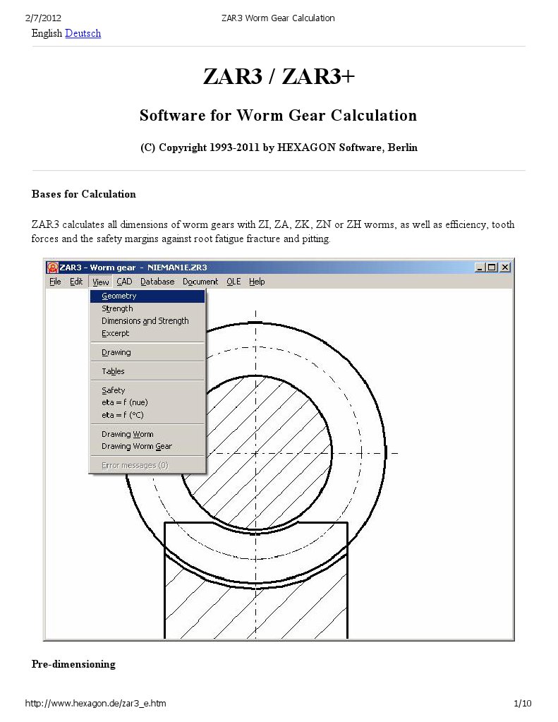 ZAR3 Worm Gear Calculation PDF Gear Windows Vista