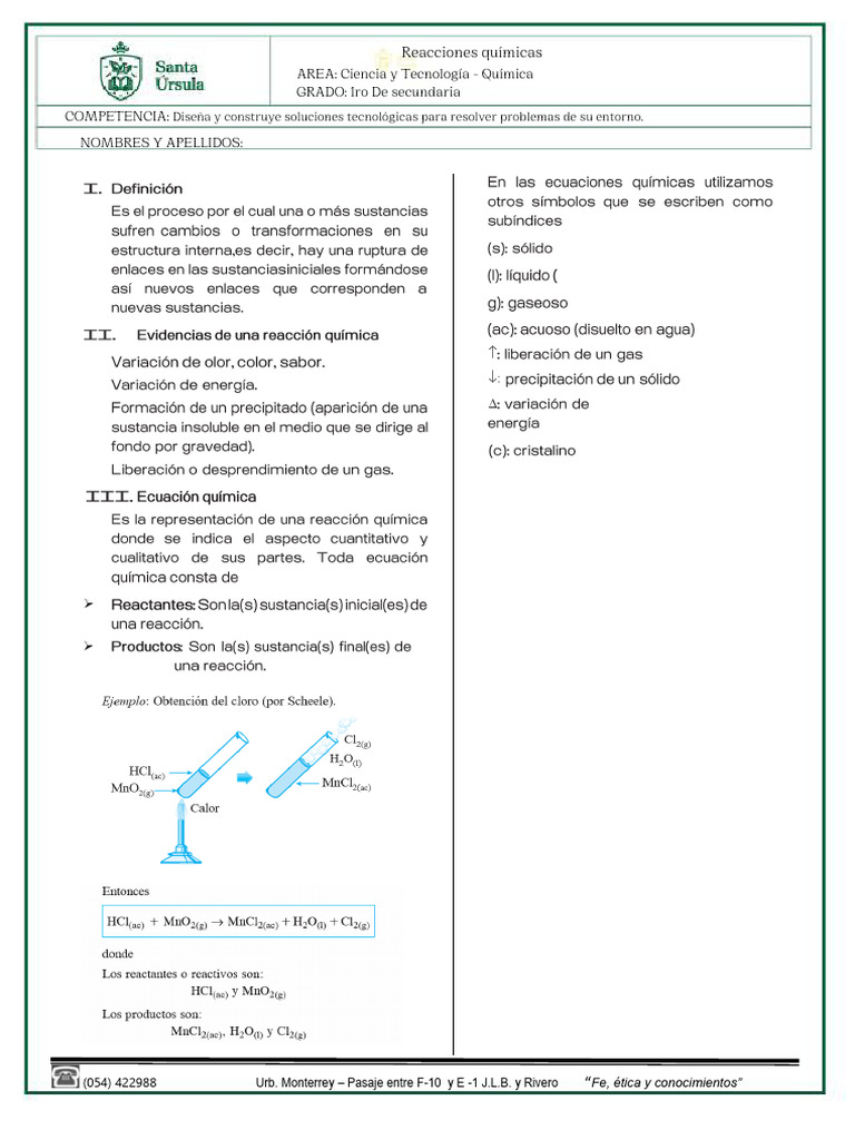 REACCIONES QUÃ MICAS INFORMACIÃ N COMPLEMENTARIA | PDF
