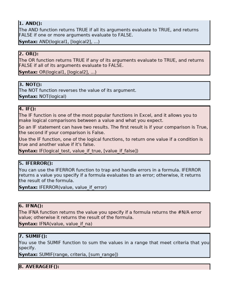 Excel Logical Functions Overview | PDF | Computer Programming ...
