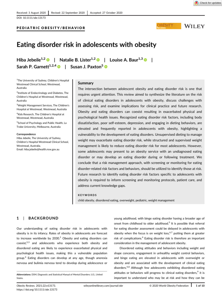 Adolescent Obesity and Eating Disorder Risk | PDF | Eating Disorder ...