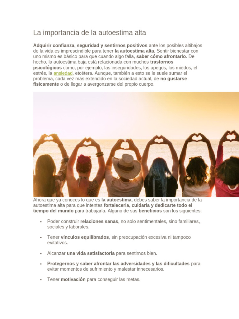 Importancia de la autoestima alta | PDF