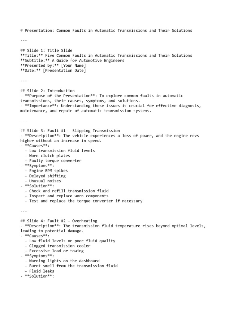 Automatic Transmission Report 1 | PDF | Automatic Transmission | Leak