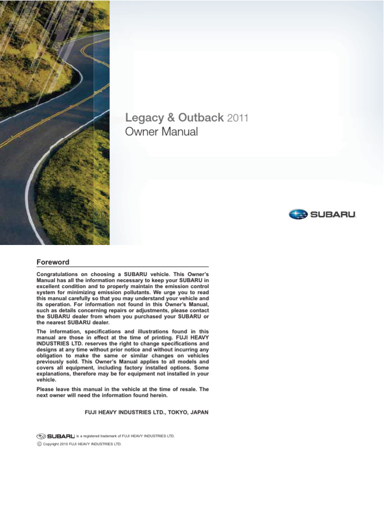 2012 Subaru Legacy / Outback Owner’s Manual Set – Warranty Guide & Case Included