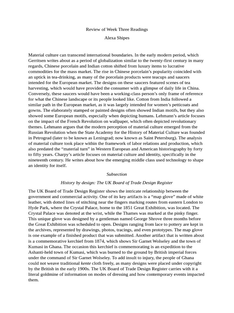 Review of Week Three Readings | PDF