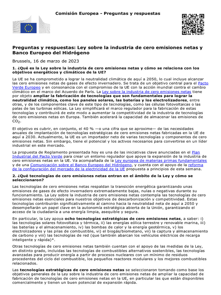 Ley de Industria de Cero Emisiones UE | PDF | Energía renovable | Economias