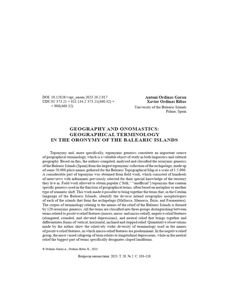 Oronymy and Geography of Balearic Islands | PDF | Earth Sciences