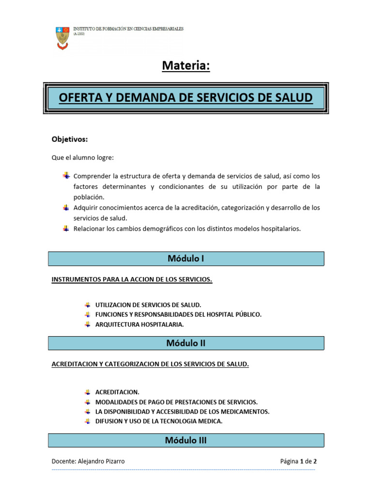 Programa Oferta y Demanda de Servicios de Salud(1) | PDF