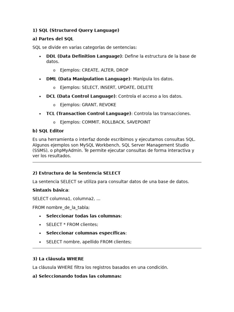 Guía Completa de SQL: Consultas y Operadores | PDF | SQL | Modelo de datos