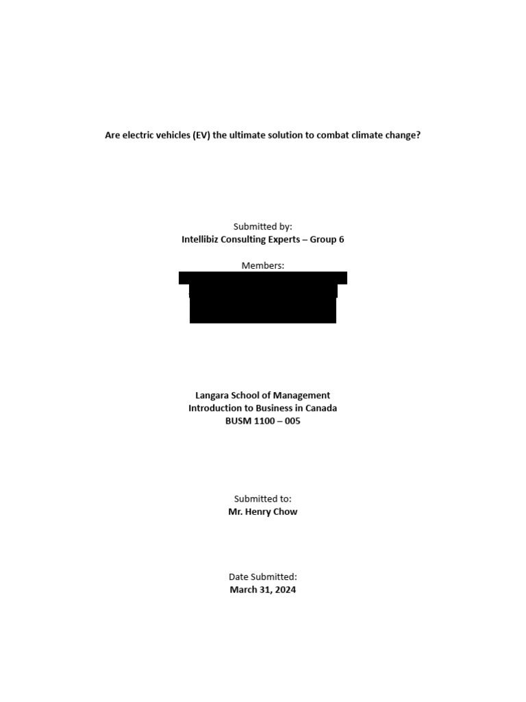 Busm1100 Final Project Sample | PDF | Electric Vehicle | Car
